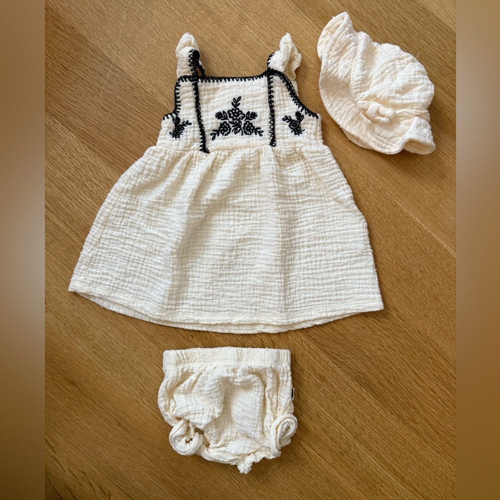 Rabbit + Bear - Elegant Cream Kids Dress with Embroidery + Hat!